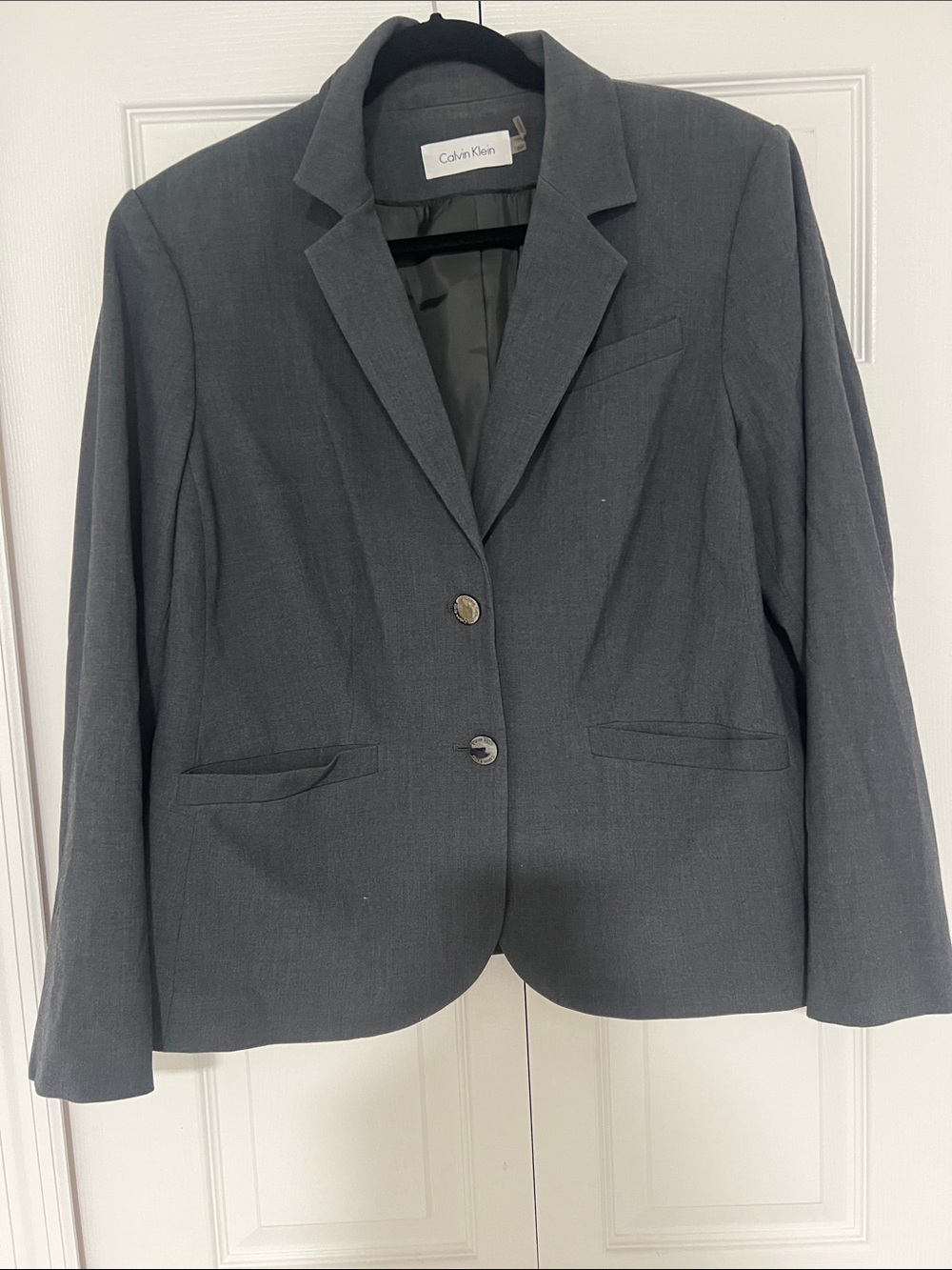 Calvin Klein Women's Dark Gray Two-Button Tailored Blazer